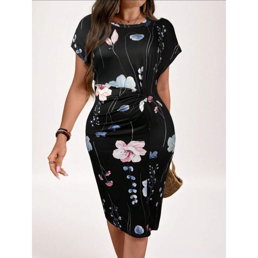 Casual Flower Print Twist Fitted‎ Dress size XL